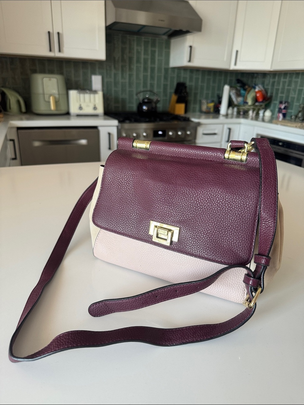 Burgundy, Cream, & Light Pink Crossbody Bag